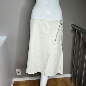 Worth Sz 8 Cream Kid Leather Lined Assymetrical Zip Skirt